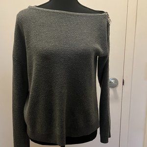 BAR III Womens Ribbed Zipper-Sleeve On or Off Shoulder Sweater Grey Medium